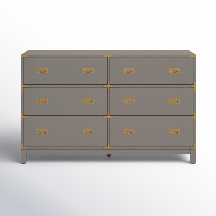 Kedric 6-Drawer Poplar Wood Dresser with Gold Accents in Gray