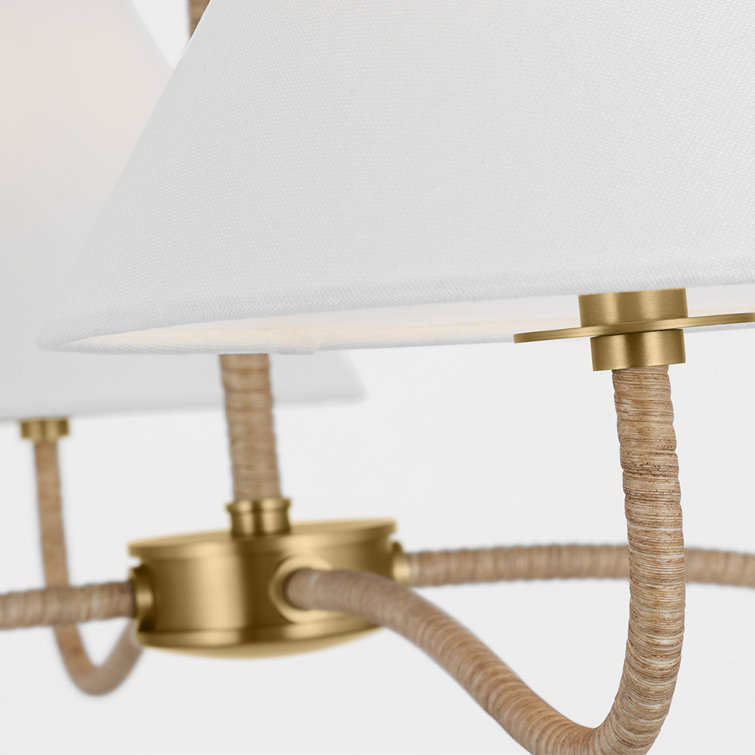 Burnished Brass and White Linen 4-Light Adjustable Chandelier
