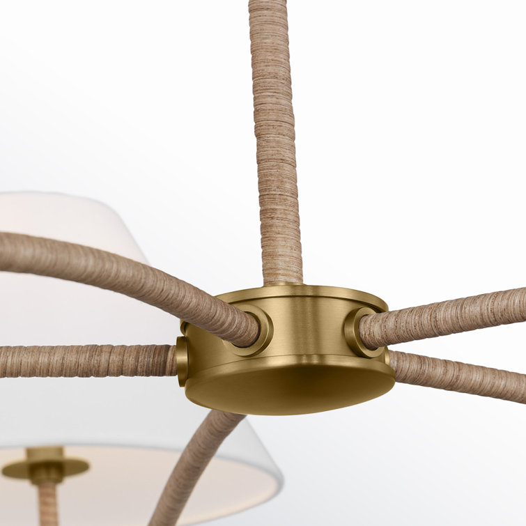 Burnished Brass 5-Light Chandelier with White Linen Shades