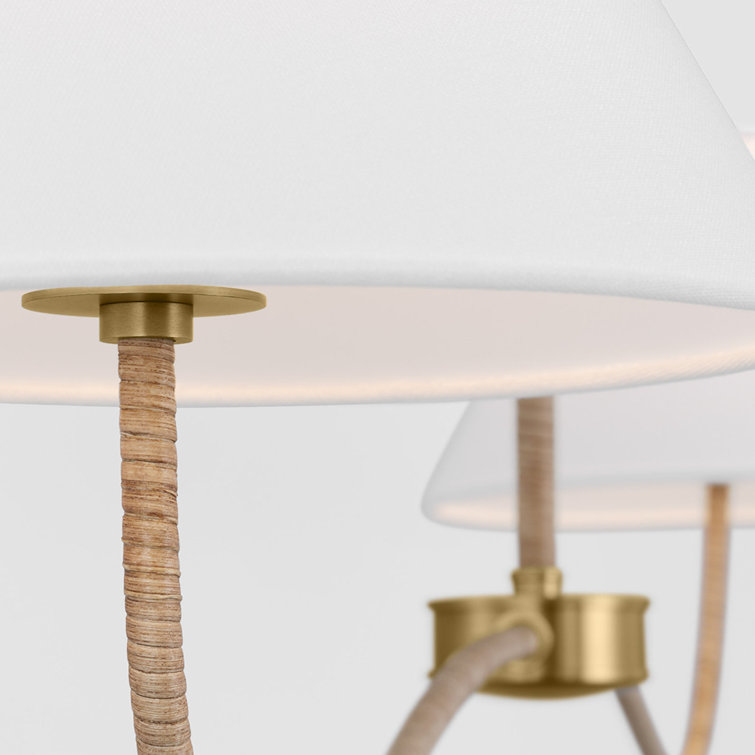 Burnished Brass Linear Chandelier with White Linen Shades
