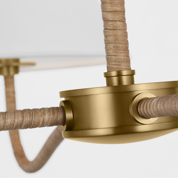 Burnished Brass and White Linen 4-Light Adjustable Chandelier