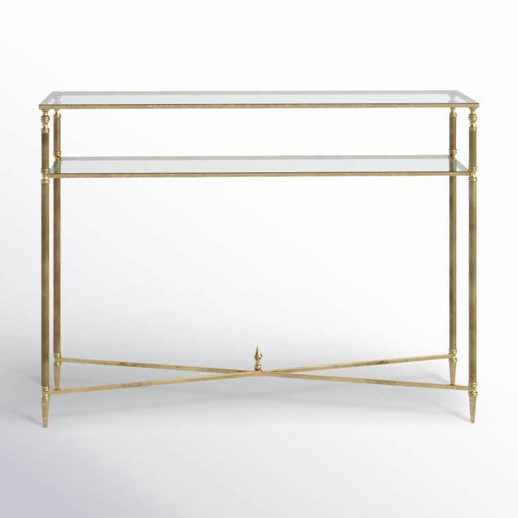 Elegant Gold Leaf Mirrored Console Table with Glass Shelf