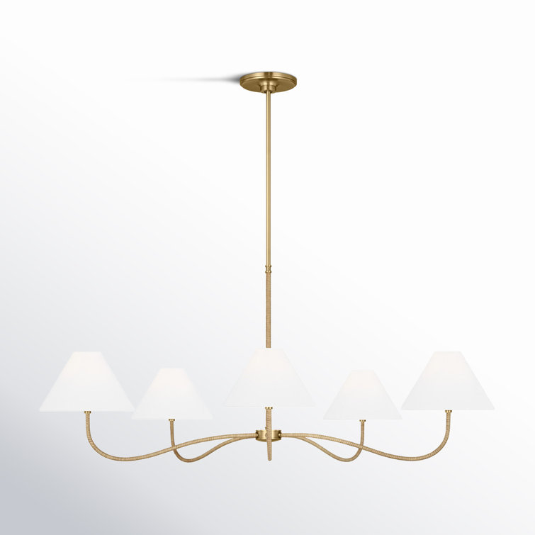 Burnished Brass 5-Light Chandelier with White Linen Shades