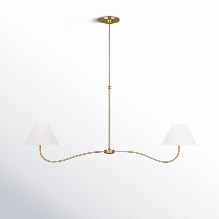 Burnished Brass Linear Chandelier with White Linen Shades
