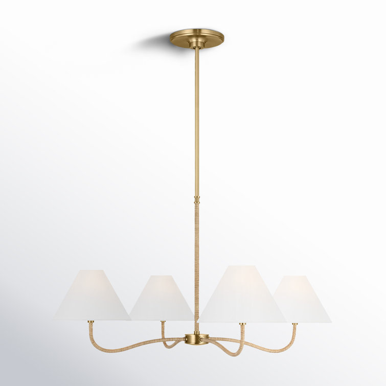 Burnished Brass and White Linen 4-Light Adjustable Chandelier