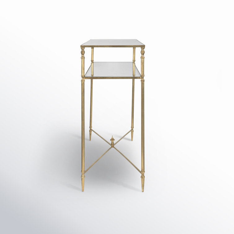 Elegant Gold Leaf Mirrored Console Table with Glass Shelf