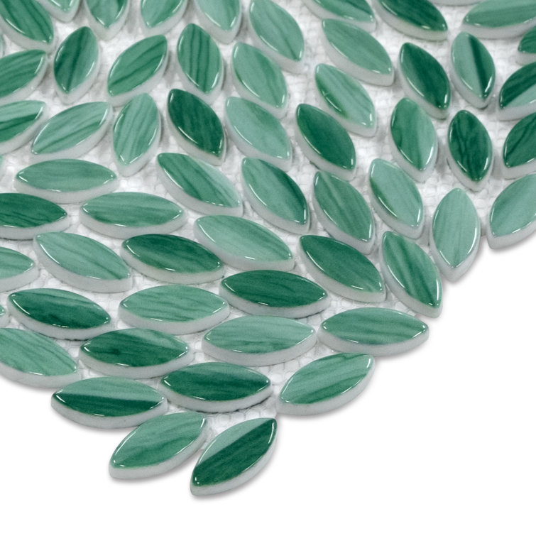 Green Floral Glossy Recycled Glass Mosaic Tile for Indoor/Outdoor Use
