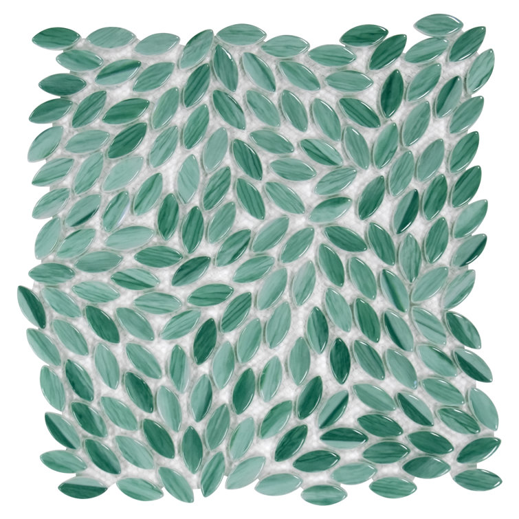 Green Floral Glossy Recycled Glass Mosaic Tile for Indoor/Outdoor Use