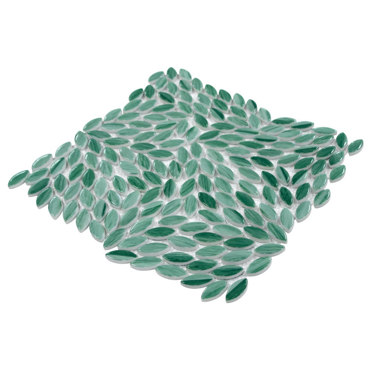 Green Floral Glossy Recycled Glass Mosaic Tile for Indoor/Outdoor Use