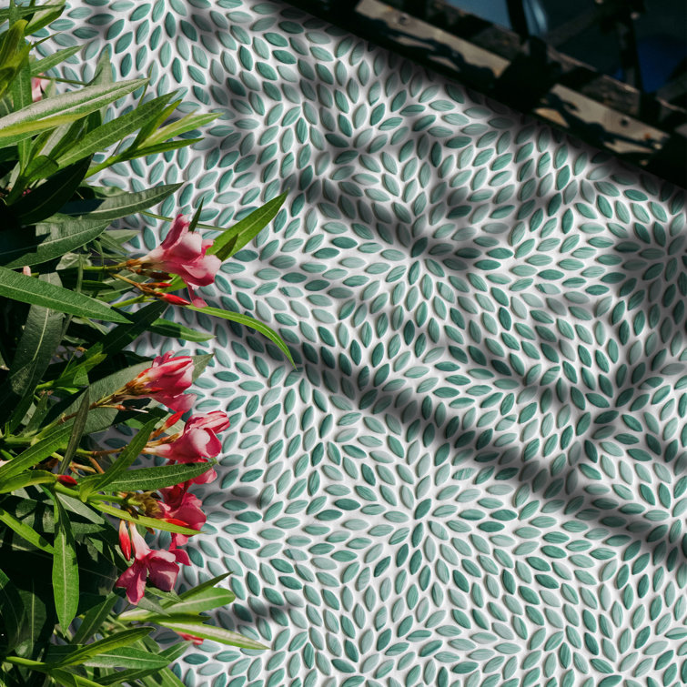Green Floral Glossy Recycled Glass Mosaic Tile for Indoor/Outdoor Use