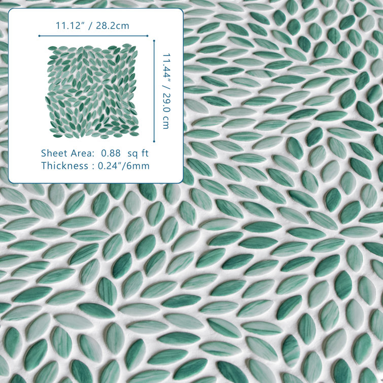 Green Floral Glossy Recycled Glass Mosaic Tile for Indoor/Outdoor Use