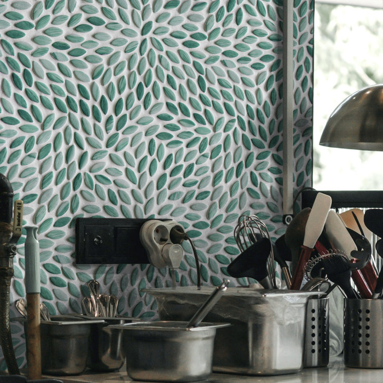 Green Floral Glossy Recycled Glass Mosaic Tile for Indoor/Outdoor Use