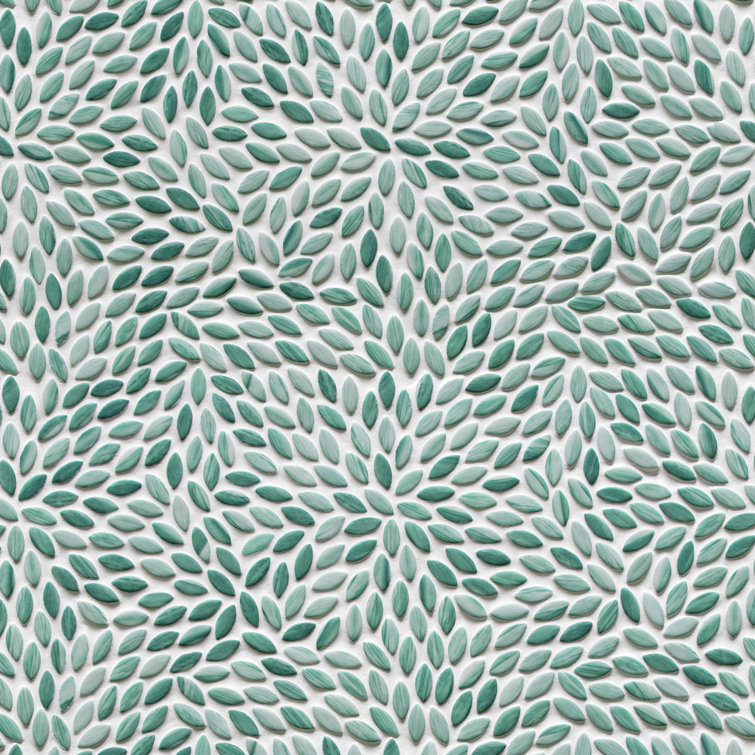 Green Floral Glossy Recycled Glass Mosaic Tile for Indoor/Outdoor Use