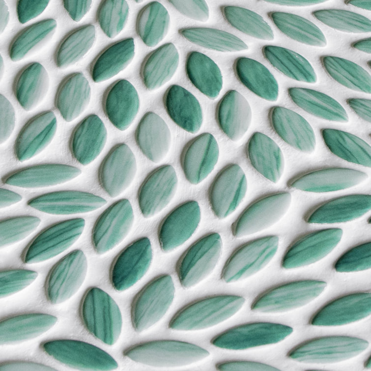 Green Floral Glossy Recycled Glass Mosaic Tile for Indoor/Outdoor Use