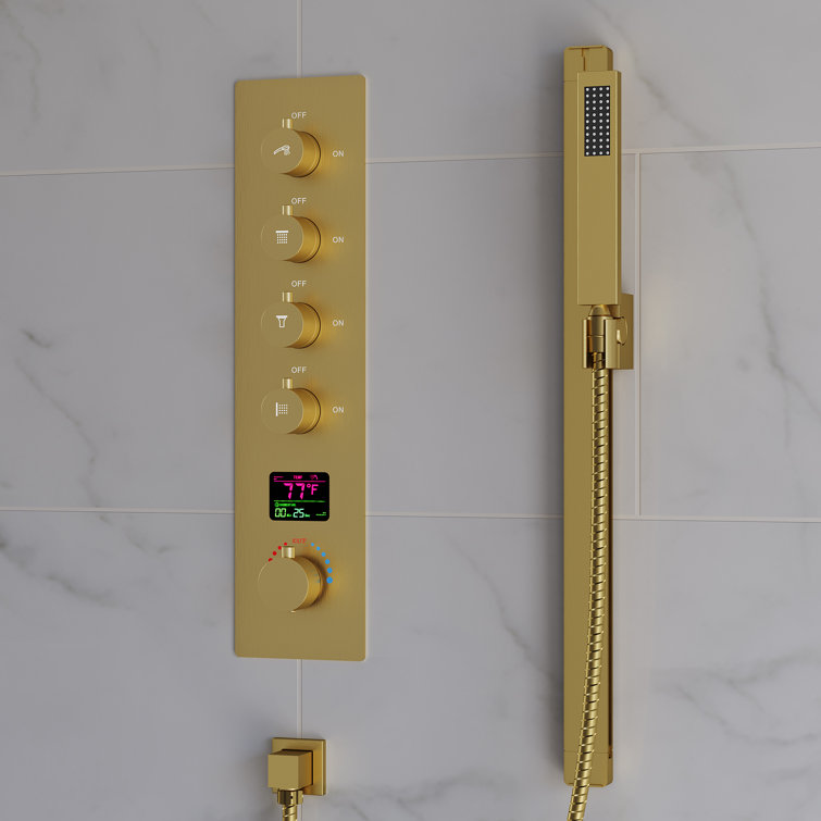 Large Brushed Gold LED Ceiling Mount Shower System