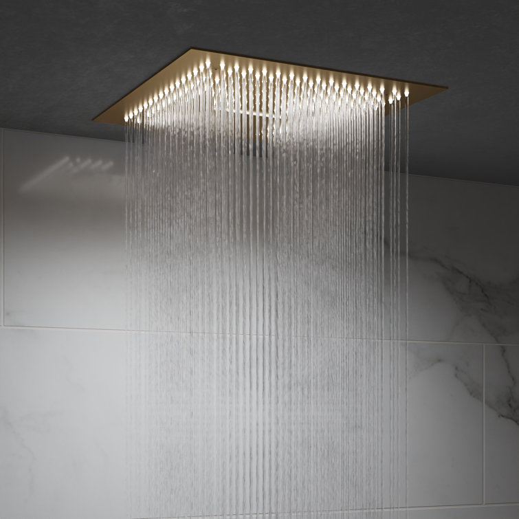 Large Brushed Gold LED Ceiling Mount Shower System