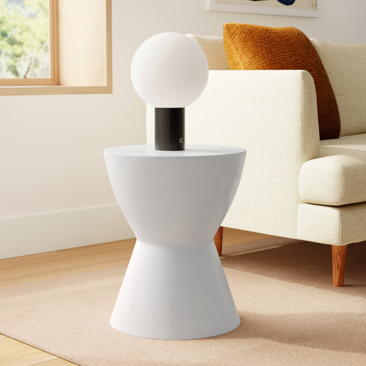 White Round Concrete Sculptural End Table
