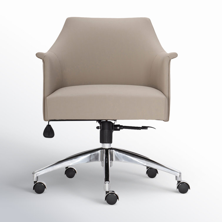 Beige Leather and Fabric Transitional Task Chair