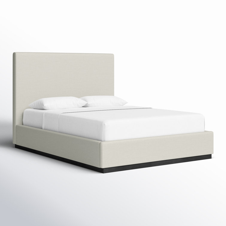 Beige Velvet Upholstered Queen Bed with Tall Headboard