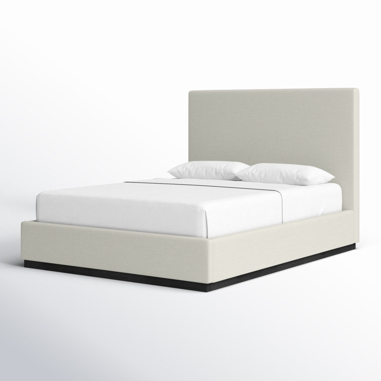 Beige Velvet Upholstered Queen Bed with Tall Headboard