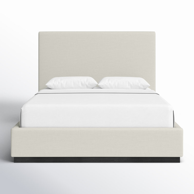 Beige Velvet Upholstered Queen Bed with Tall Headboard