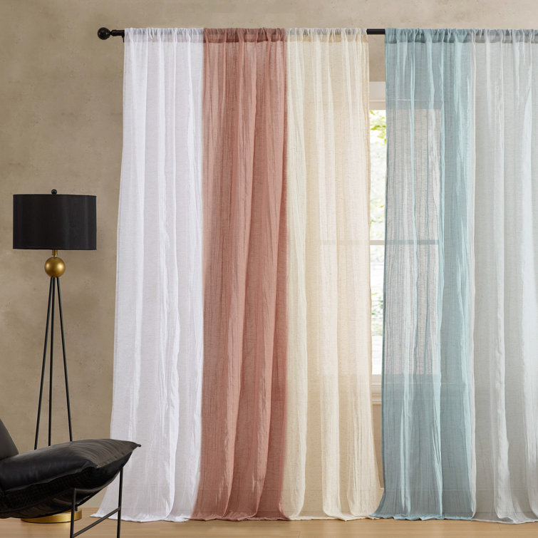 Creamy White Semi-Sheer Linen-Blend Rod Pocket Curtain Panels
