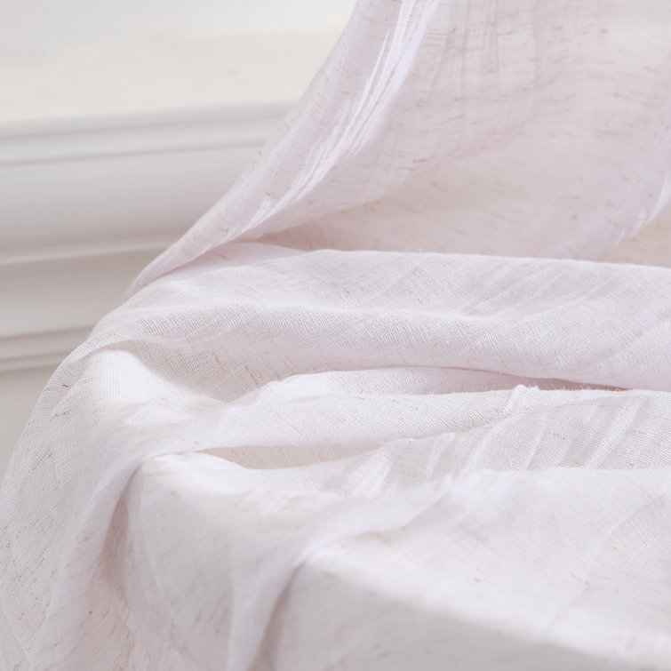 Creamy White Semi-Sheer Linen-Blend Rod Pocket Curtain Panels