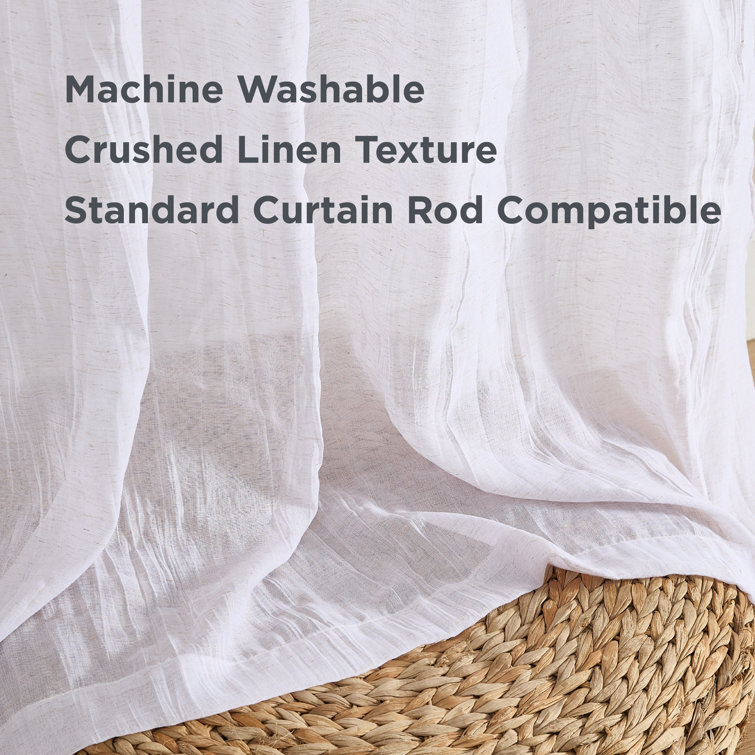 Creamy White Semi-Sheer Linen-Blend Rod Pocket Curtain Panels