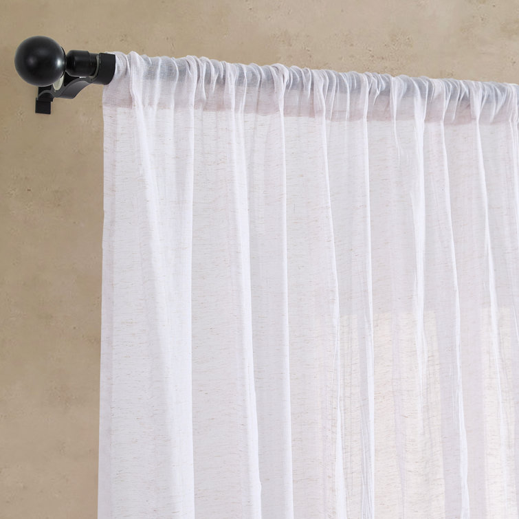 Creamy White Semi-Sheer Linen-Blend Rod Pocket Curtain Panels