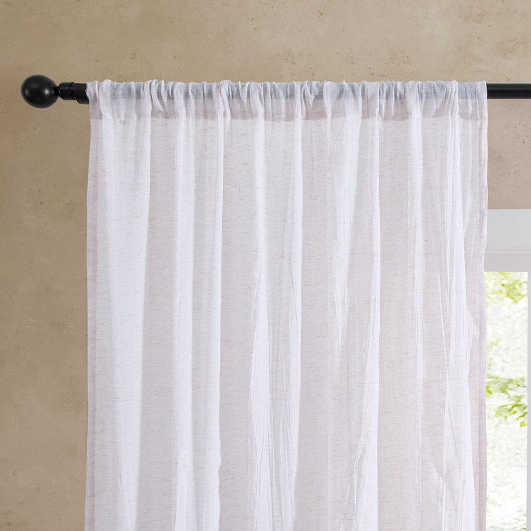 Creamy White Semi-Sheer Linen-Blend Rod Pocket Curtain Panels