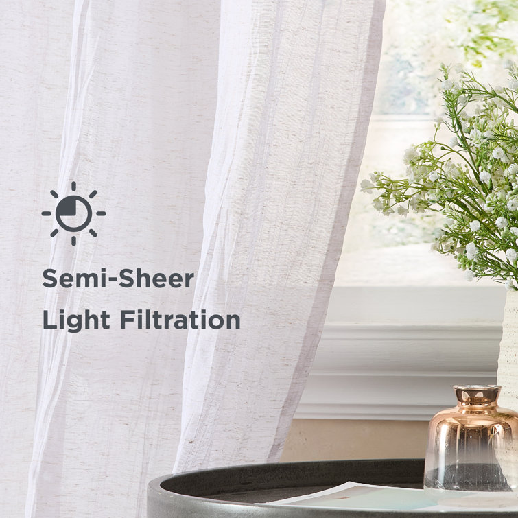 Creamy White Semi-Sheer Linen-Blend Rod Pocket Curtain Panels