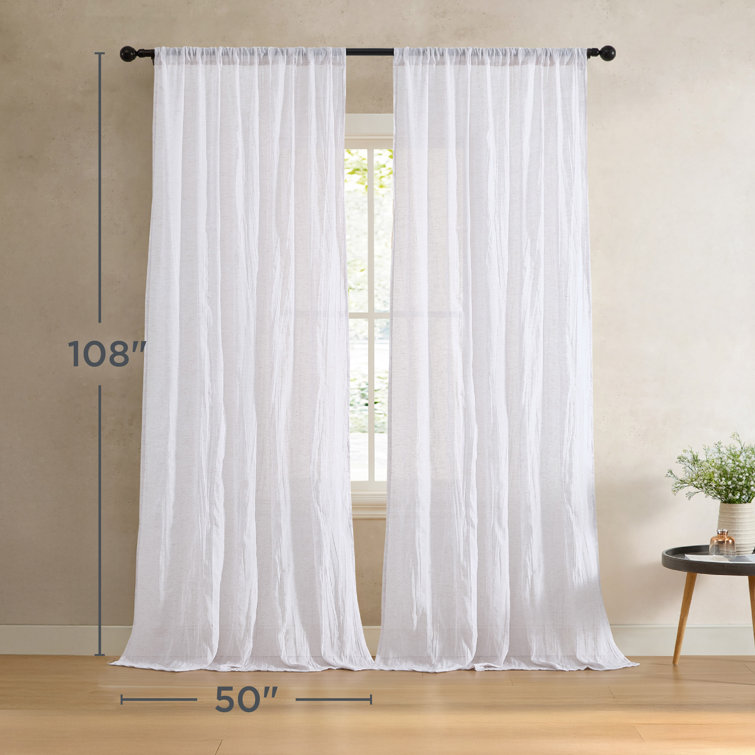 Creamy White Semi-Sheer Linen-Blend Rod Pocket Curtain Panels