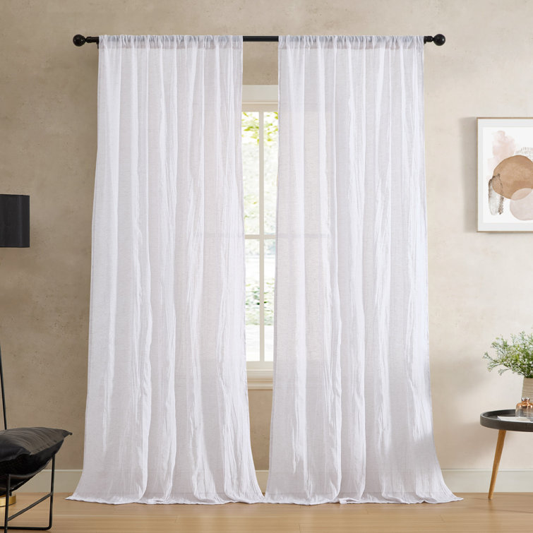 Creamy White Semi-Sheer Linen-Blend Rod Pocket Curtain Panels