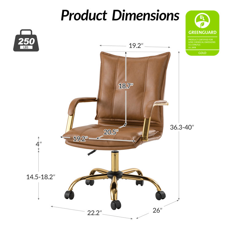 Camel Faux Leather Swivel Task Chair with Golden Legs