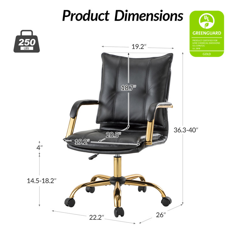 Black Faux Leather Swivel Task Chair with Golden Base