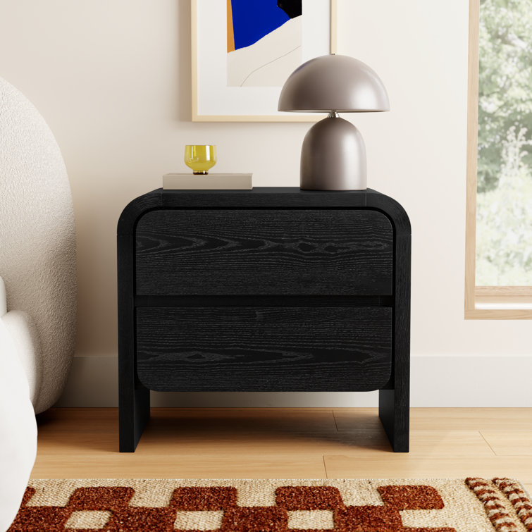 Elora Modern Farmhouse Jet Black Ash 2-Drawer Nightstand