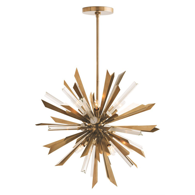 Antique Brass 8-Light Sputnik Chandelier with Glass Accents