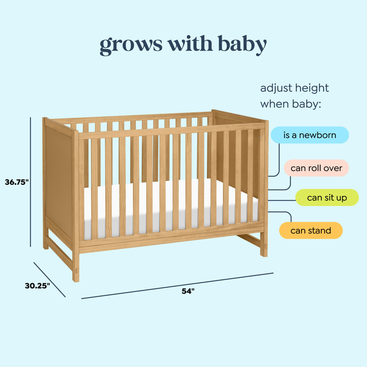 Honey Oak 3-in-1 Convertible Crib with Pressed Cane Detailing