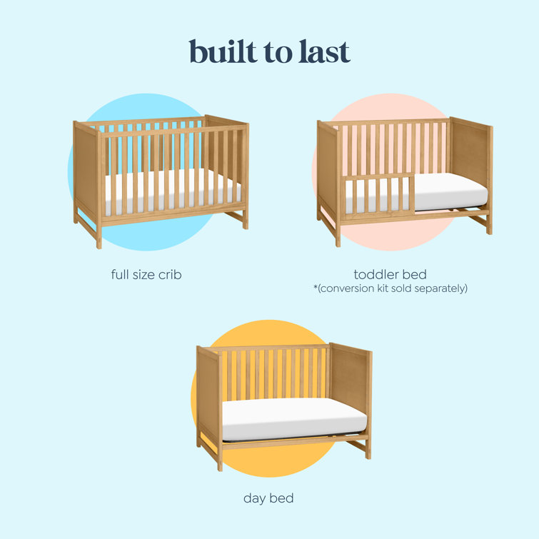 Honey Oak 3-in-1 Convertible Crib with Pressed Cane Detailing