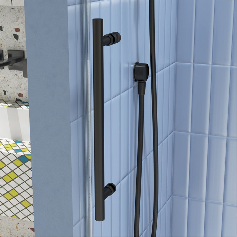 Matte Black Sliding Glass Shower Door with Soft Close System, 60" x 74"