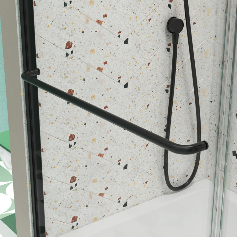 Matte Black Aluminum Sliding Shower Door with Tempered Glass, 44-48" x 70"