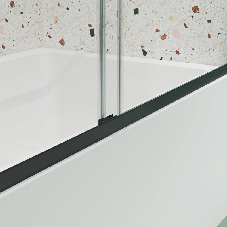Matte Black Aluminum Sliding Shower Door with Tempered Glass, 44-48" x 70"