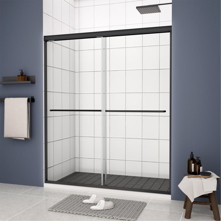 Matte Black Aluminum Sliding Shower Door with Tempered Glass, 44-48" x 70"