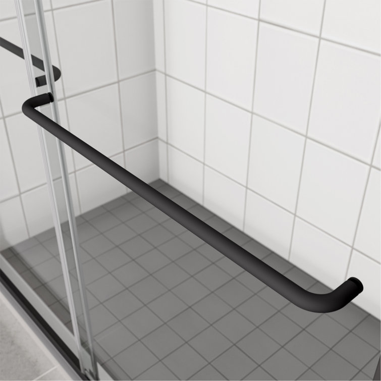 Matte Black Aluminum Sliding Shower Door with Tempered Glass, 44-48" x 70"