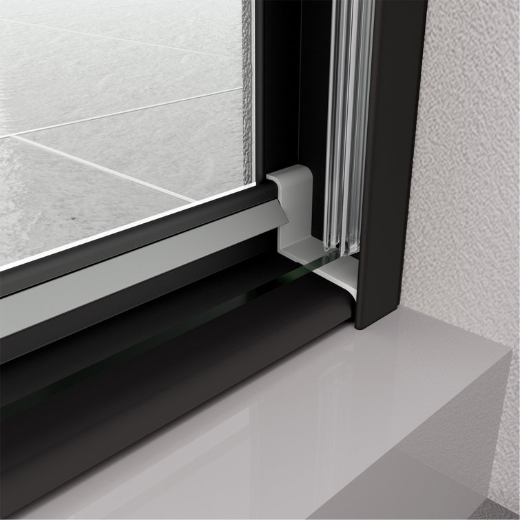 Matte Black Aluminum Sliding Shower Door with Tempered Glass, 44-48" x 70"