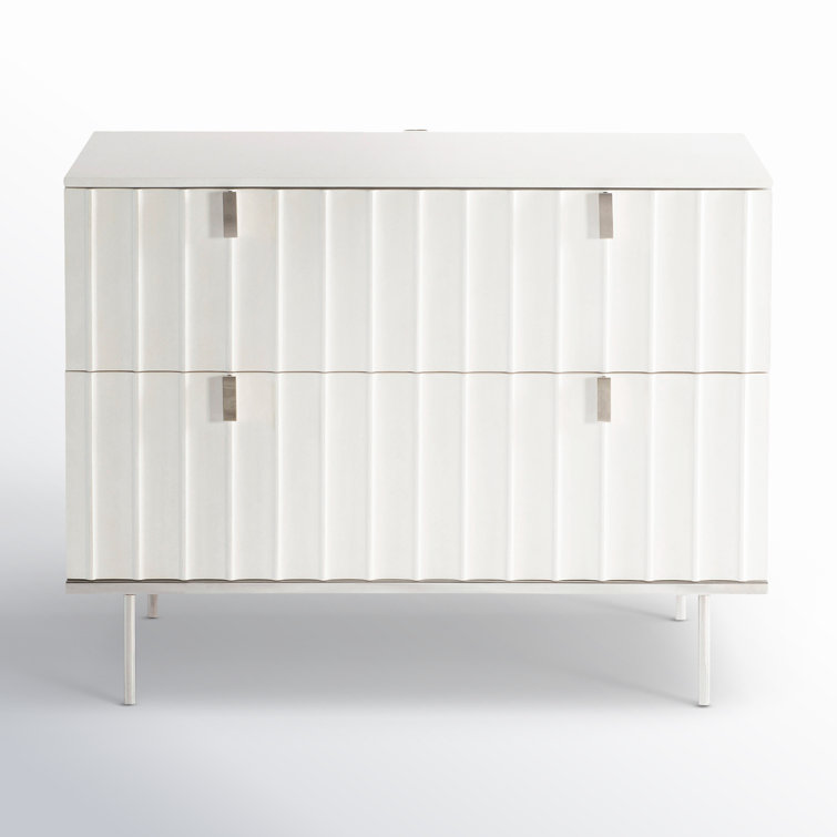 Modulum Fluted 2-Drawer Nightstand in White Adobe with USB Charger