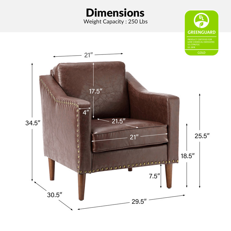 Brown Faux Leather Armchair Set with Nailhead Trim