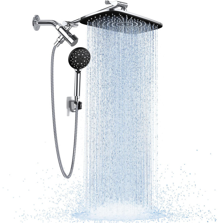 Chrome Adjustable Dual Rain Shower Head with Handheld