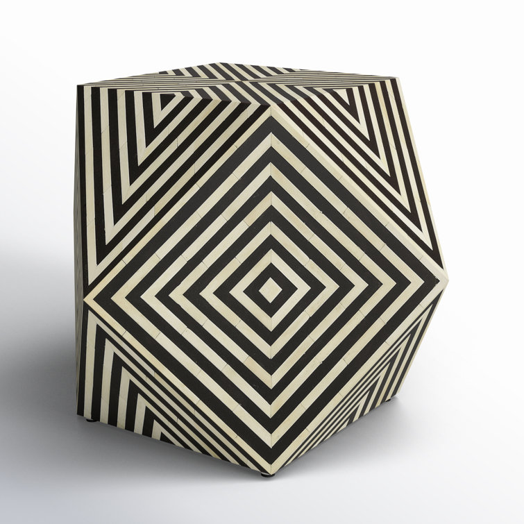 Round Natural Wood and Stone Inlay Side Table