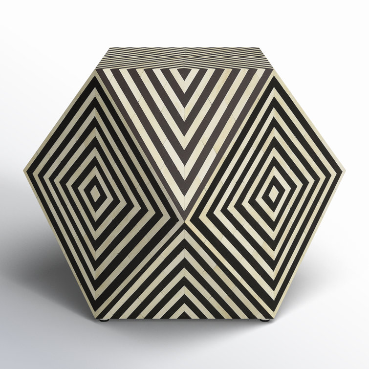 Round Natural Wood and Stone Inlay Side Table